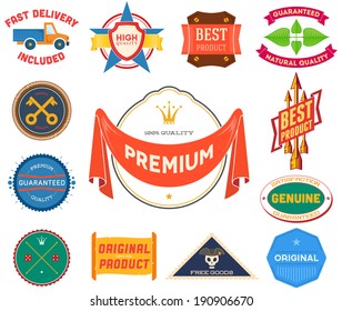 Set of flat colored vintage Premium Quality labels. Collection 9