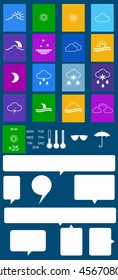Set of flat colored weather icons with speech bubbles. Vector