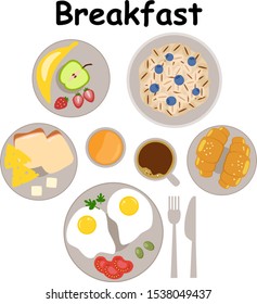 Set of flat colorful breakfast icons. Vector icons of a breakfast.