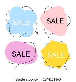 Set of flat colorful bubble speech vector. Banners, price tags, stickers, posters, badges. Isolated on white background.