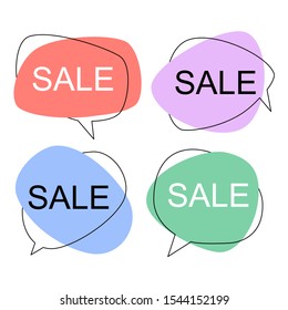 Set of flat colorful bubble speech vector. Banners, price tags, stickers, posters, badges. Isolated on white background.