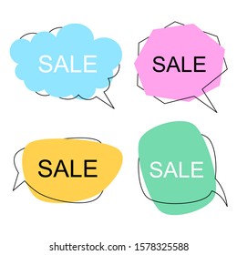 Set of flat colorful bubble speech vector. Banners, price tags, stickers, posters, badges. Isolated on white background.