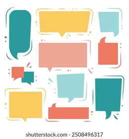 Set of flat colorful bubble speech vector. Banners, price tags, stickers, posters, badges. Isolated on white background.