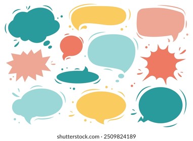 Set of flat colorful bubble speech vector. Banners, price tags, stickers, posters, badges. Isolated on white background.