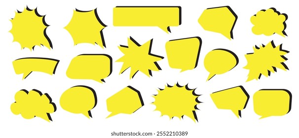 Set of flat colorful bubble speech vector. Banners, price tags, stickers, posters, badges. Isolated on white background.