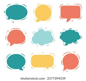 Set of flat colorful bubble speech vector. Banners, price tags, stickers, posters, badges. Isolated on white background.