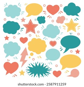Set of flat colorful bubble speech vector. Banners, price tags, stickers, posters, badges. Isolated on white background.