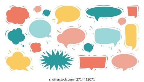 Conjunto de Vector de discurso de burbuja de colores planos. Anuncios; etiquetas de Precio; pegatinas; carteles; insignias. Aislado sobre fondo blanco.