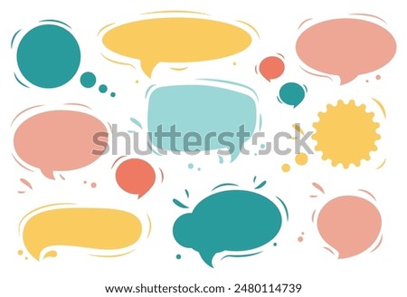 Set of flat colorful bubble speech vector. Banners, price tags, stickers, posters, badges. Isolated on white background.