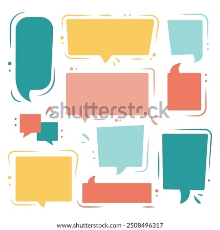 Set of flat colorful bubble speech vector. Banners, price tags, stickers, posters, badges. Isolated on white background.