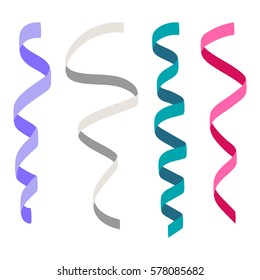 Set of flat colorful curling streamers or ribbons. Elements for your holiday design (birthday, festive carnival, party greeting). Vector illustration. 