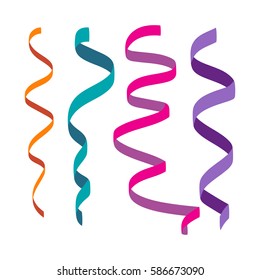 Set of flat colorful curling streamers or ribbons. Elements for your holiday design (birthday, festive carnival, party greeting). Vector illustration. 