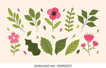 Set Of Flat Colorful Flowers