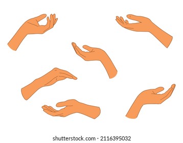Set of flat colorful hands, elegant hands. 
