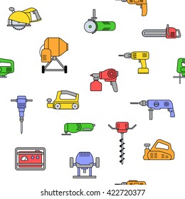 Set of flat colorful repair tool icons. Home repair tools pictogram. Worker tools. Electric tools. Tools sign. Vector illustration.