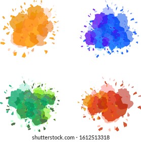 Set of flat colorful splashes on white background. Abstract colorful composition for decoration, scrapbook elements. Pixel art vector illustration.