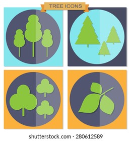 Set of flat colorful tree icons for web design