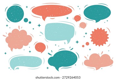 Satz von flachen bunten Vektorkreide-Sprechblasen. Banner; Preisschilder; Aufkleber; Plakate; Abzeichen. Einzeln auf weißem Hintergrund.