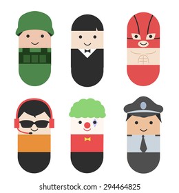 Set of flat colorful vector occupation people, capsule design.