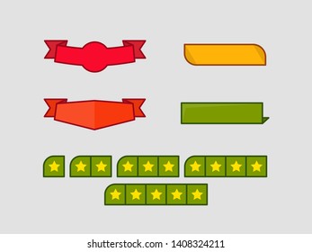 Set of flat colors vintage ribbons, stickers without label. stickers with stars