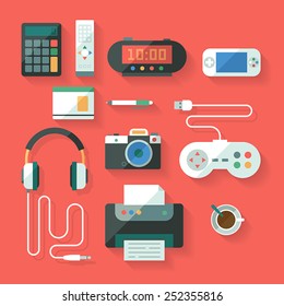 Set of flat computing and electronic devices. Vector.