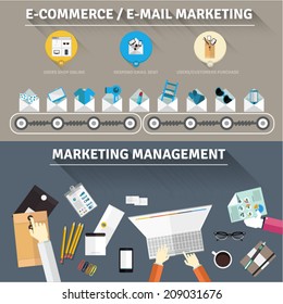 Set of flat concepts for e commerce and marketing management. Design illustrations and icons for user interface,apps and ux/ui design. 