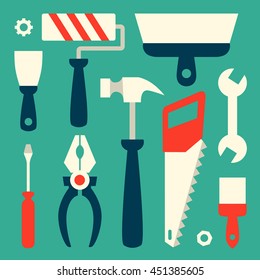 Set of flat construction tools