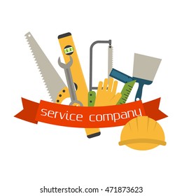 Set of flat construction tools vector equipment tool. Carpenter working table construction tools. Carpentry instrument spanner and woodwork industry flat lay concept construction tools hammer work.