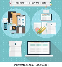 Set of flat corporate design illustrations and icons for mobile and web apps. Simple elements for company websites.