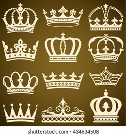 Set of flat crowns vector illustration with all separated elements.