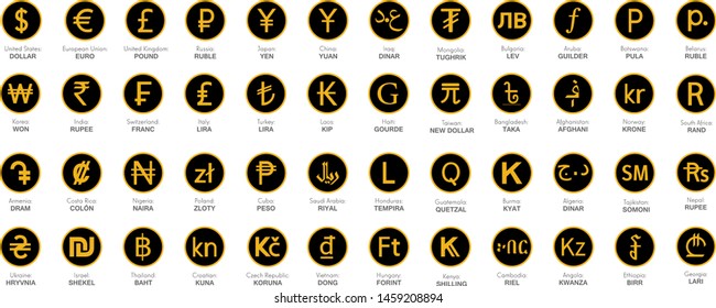 Set flat currency icons. Vector illustration with white background