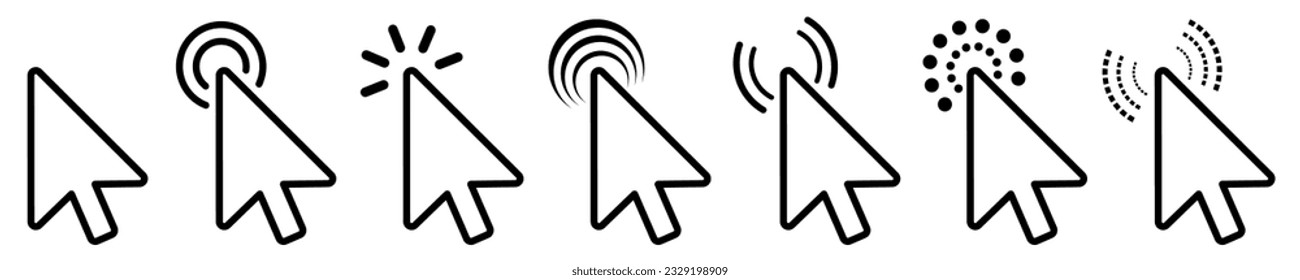 Set of flat cursor icons. Click or press cursor set. Arrow pointer, loading, progress – vector