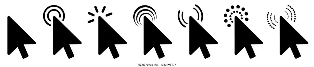 Set of flat cursor icons. Click or press cursor set. Arrow pointer, loading, progress – stock vector