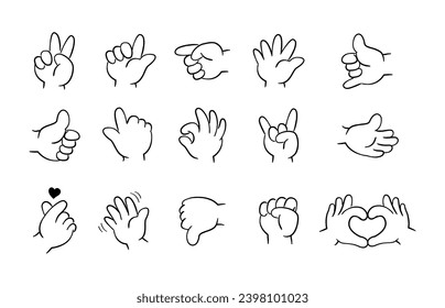 Set of flat cute baby hand sign icon isolated on white background. Collection of different hand gestures. Vector illustration.