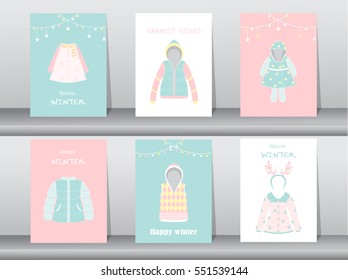 Set of Flat cute collection of winter clothes and accessories,poster,template,cards,winter clothes,Vector illustrations