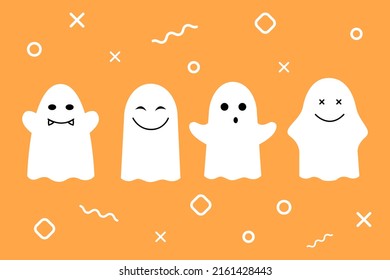 A set of flat and cute ghosts for Halloween. Ghosts for cards and banners, invitations and flyers. Cute characters for Halloween. Isolated Vector Illustration