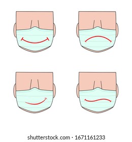 Set of flat design 4 icon face wearing Medical Mask Graphic, Vector illustrations.