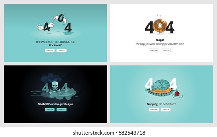 Set of flat design 404 error page templates. Vector concept illustrations of page not found for website design and development.