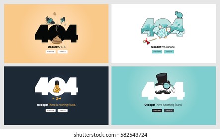 Set of flat design 404 error page templates. Vector concept illustrations of page not found for website design and development.