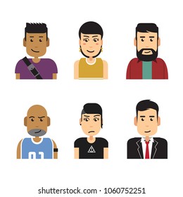 A set of flat design avatar consist of six people with various style and occupation