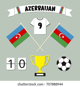 A set of flat design Azerbaijan football team icons and symbols in blue, red and green.