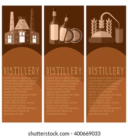 Set of flat design banners for distillery industry . Vector illustration