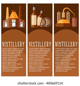 Set of flat design banners for distillery industry . Vector illustration