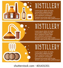 Set of flat design banners for distillery industry . Vector illustration