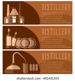 Set of flat design banners for distillery industry . Vector illustration