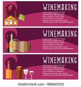 Set of flat design banners for winemaking industry . Vector illustration