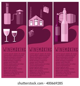 Set of flat design banners for winemaking industry . Vector illustration