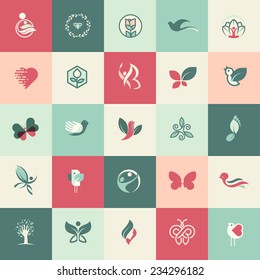Set of flat design beauty and healthcare icons for websites, print and promotional materials, web and mobile services and apps, for woman aesthetic medicine, healthcare, spa, cosmetics, wellness.