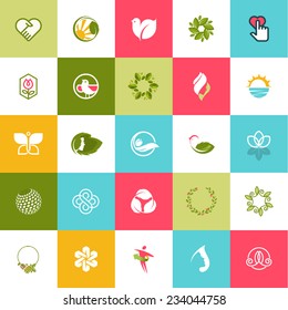 Set of flat design beauty and nature icons for websites, print and promotional materials, web and mobile services and app, for cosmetics, healthcare, spa, wellness, natural products, fashion.