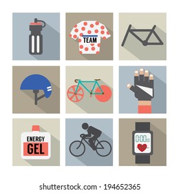 Set of Flat Design Bicycle and Accessories Icons Vector Illustration